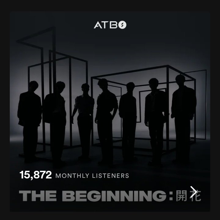 .<a href="/ATBO_ground/">ATBO</a> has now surpassed 15,000 monthly listeners on <a href="/Spotify/">Spotify</a> 

Congratulations <a href="/ATBO_members/">ATBO</a>

Please check it here!
➫ open.spotify.com/artist/3bwO3gN…

#ATBO #에이티비오
#TheBeginning_開花