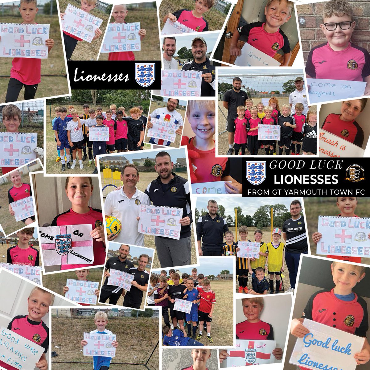 The_Bloaters's tweet photo. Good Luck to our @Lionesses today, you got this! Best of Luck from Great Yarmouth Town F.C 🖤🧡@EnglandFootball @FA @NorfolkCountyFA #WEURO22 https://t.co/Xbw3W5nUKa