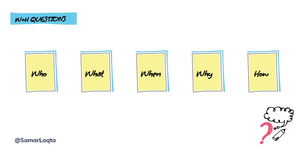 SamarLaqta's tweet photo. The 5W+H questions are probably one of the most commonly used tools across the entire design thinking cycle. added value for the customer and help him accomplish his tasks

#uxui #uxuidesign #uxresearcher #designthinking #designer https://t.co/NGZsrb3PrW