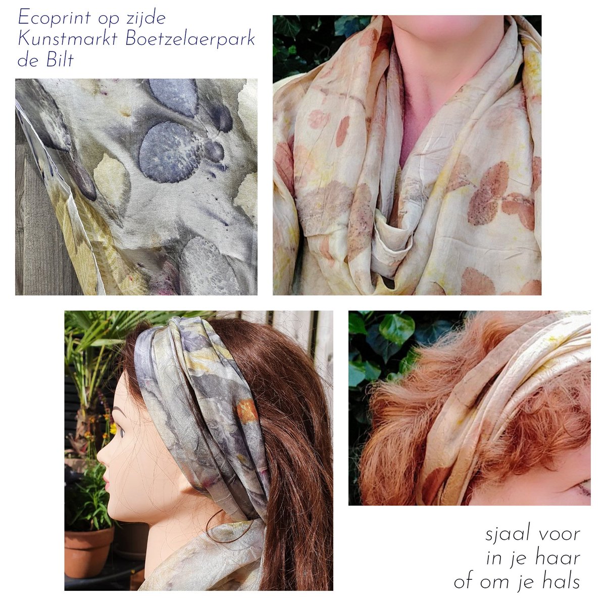 Natuurlijke én draagbare kunst...
De mooiste unieke prints van echte bladeren en bloemen op 100% zijden sjaals.
Ook dát vind je zaterdag 10 september op de Kunstmarkt in het lommerrijke Van Boetzelaerpark...hét jaarlijkse culturele festival van de Bilt en omstreken!
#kunstmarkt