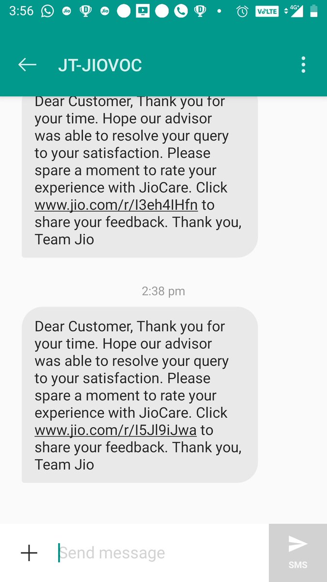 sbala89's tweet photo. @JioCare I am really surprised to see Jio neither providing good customer service nor processing for closer , it's been a week long time since I asked to terminate the services, I will be getting sms saying engineer will visit on said date but never happens, I also gets bel msg https://t.co/1dLNVbNS5k