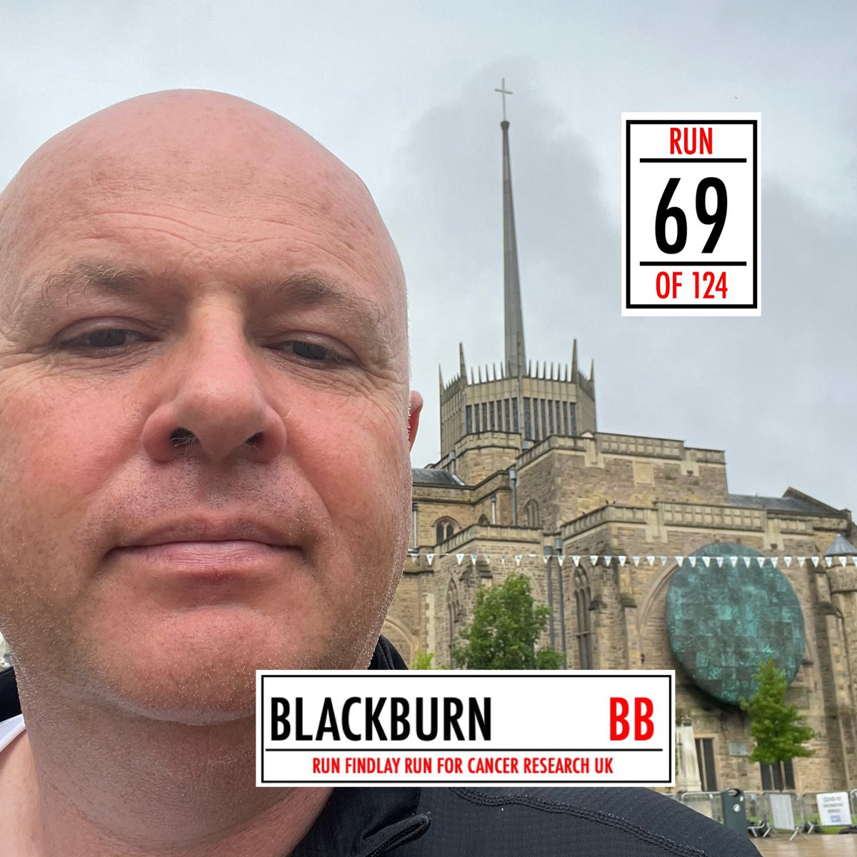 RunFindlayRun's tweet image. Run 69 of 124  #RunFindlayRun for @cr_uk #Running 10km every postcode in UK. Todays triple 19 miles started in #Blackburn #UrbanRunning on street quiet Sunday morning going past  @crukblackburnng always remind me what this is all about