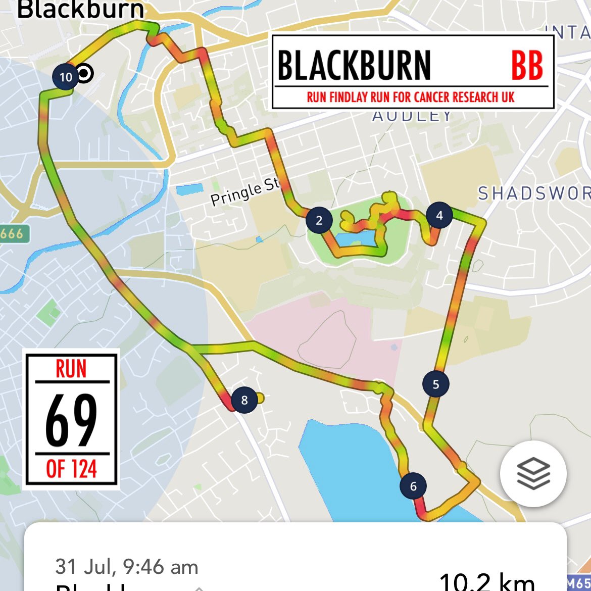 RunFindlayRun's tweet image. Run 69 of 124  #RunFindlayRun for @cr_uk #Running 10km every postcode in UK. Todays triple 19 miles started in #Blackburn #UrbanRunning on street quiet Sunday morning going past  @crukblackburnng always remind me what this is all about