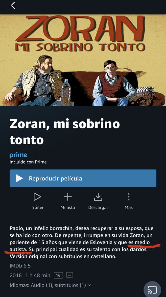 Pedimos a @PrimeVideoES que modifique esta sinopsis tan discriminatoria e insultante. No existen los medio autistas ni son tontos. Hemos escrito varios emails pidiéndolo y no hacen nada. Cámbienlo de una vez. Vergonzoso. #AutismoConDignidad  #AmazonPrimeVideo #vergüenza #