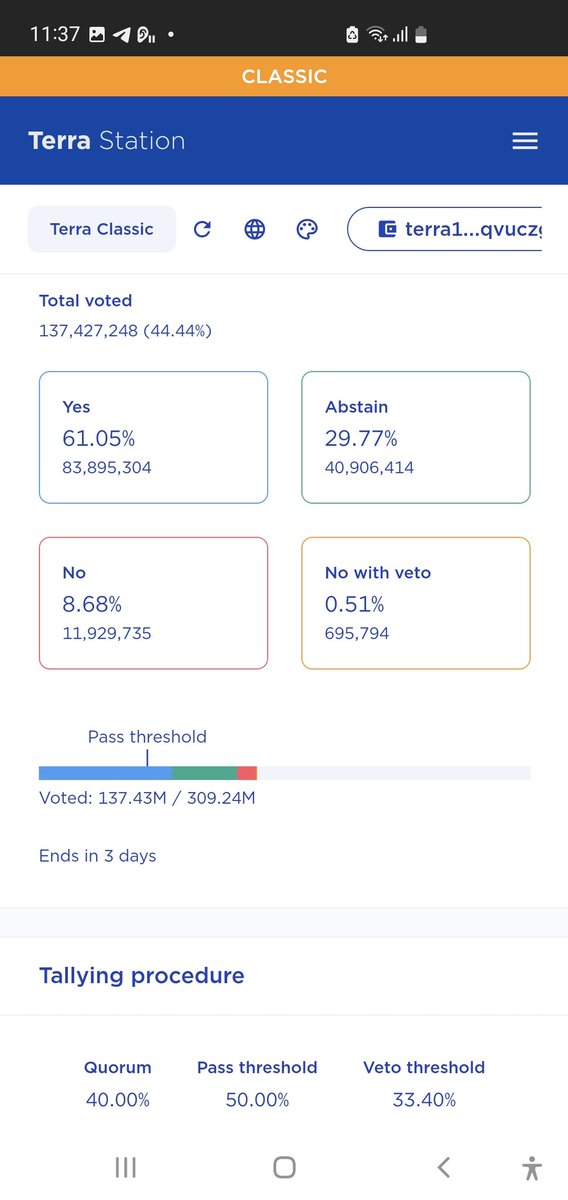 RexYellerBelly's tweet photo. #TerraRebels are delighted to see  @validators making history by voting and enabling governance to thrive supporting #LUNAClassicCommunity. Still time for more votes. 

Quorem, passed with a positive vote  for proposal 4159 making way to distribute code to burn and stake.👊🏻 https://t.co/6wrJo0I8bu