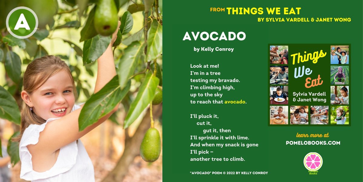 Share Kelly Conroy's tasty #poem 'Avocado' on #NationalAvocadoDay —or any day! THINGS WE EAT, edited by Sylvia Vardell & Janet Wong, features fabulous A-Z #POEMS about #food from around the world! Yum! #children #kids #ChildrensBooks #avocadoday #kidlit #poetry #poetryforall