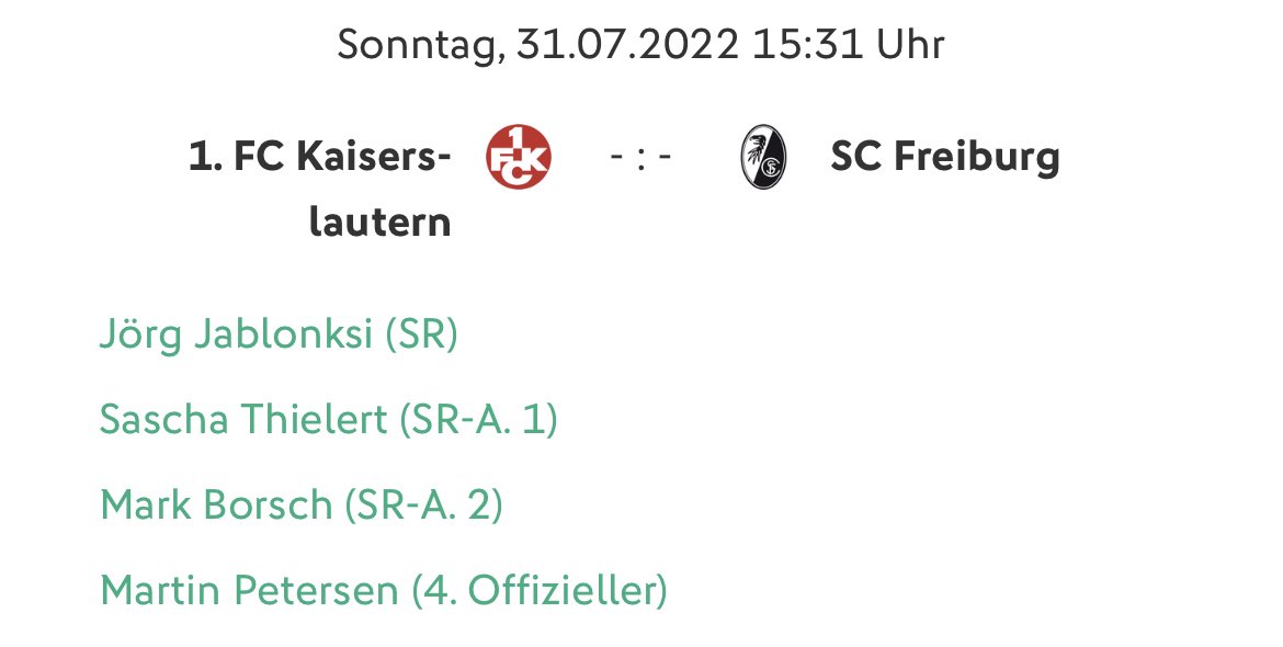 Laut DFB-Website kann sich FIFA-Schiedsrichter Sven Jablonski heute einen entspannten Sonntag machen. Sein Vater – Assistent beim Phantomtor! – übernimmt dafür das Pokalspiel in Kaiserslautern.