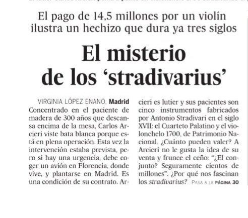 Gregorio Rodriguez على "📰 Imprescindible la lectura del especial 'Stradivarius' de Virginia López Enano publica en su primera página @el_pais este domingo. Se hace especial referencia al cuarteto