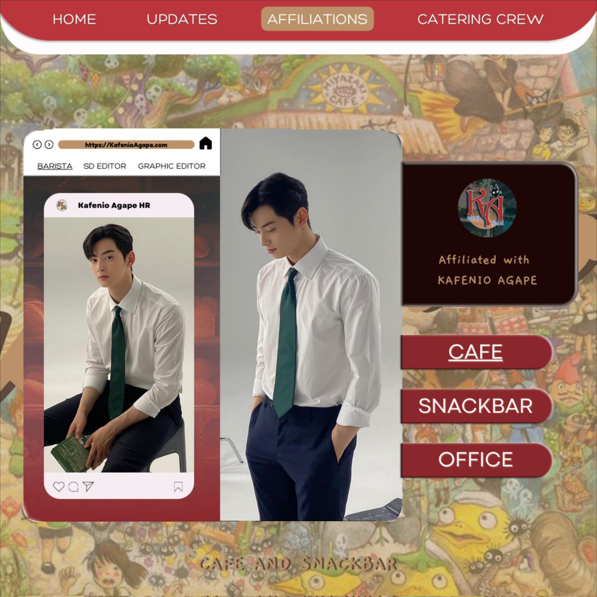 ㅤ
️
        ケイプ  🎀  KAFENIO AGAPE

       ʚ WESLEY KICHIRO ɞ
       ─┄ KAPE'S BARISTA.⠀
       is now serving you dream-filled 
       coffee for your book of fantasies. 
️

️