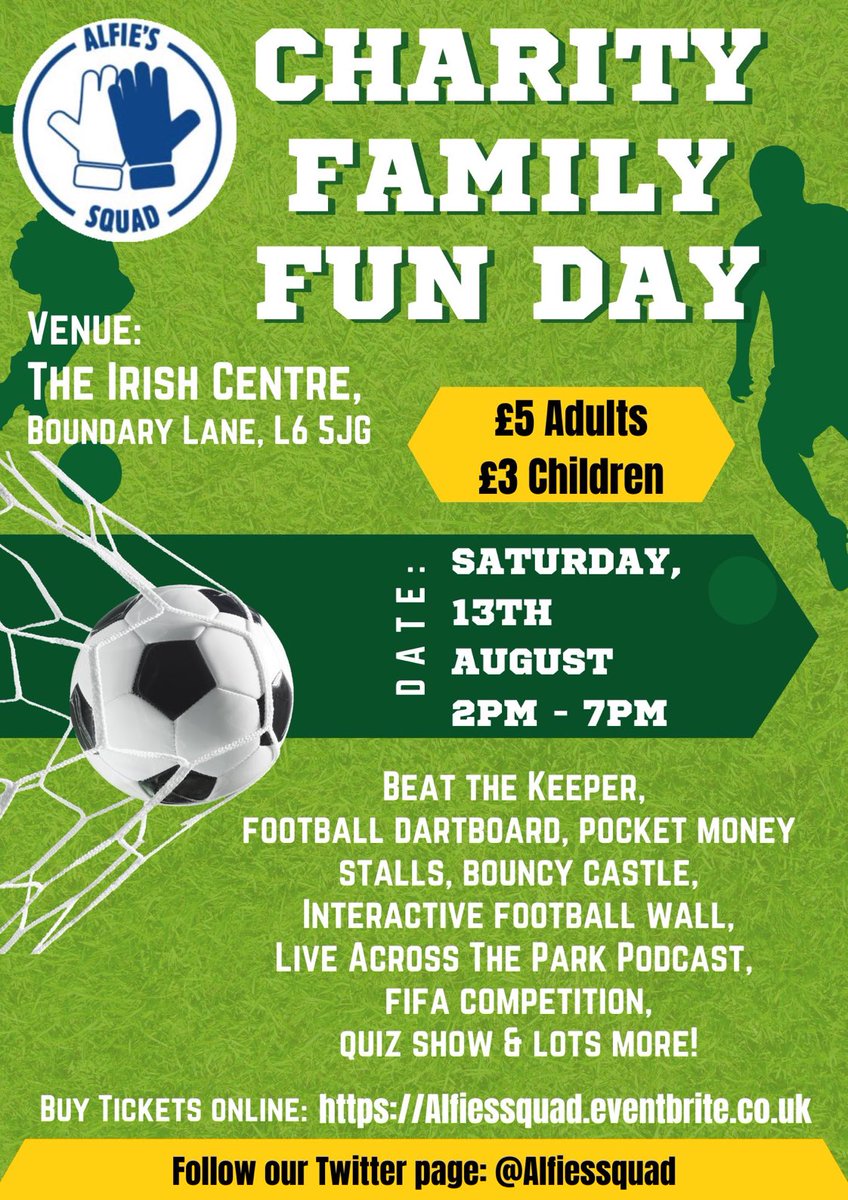 JonWalters19's tweet photo. Please get yourself down and support @AlfiesSquad at this family day at the @LiverpoolIC ☘️ 👇🏼👇🏼

A young boy (and his mum) fighting through their own pain and doing what they can to help others.
@EITC @Everton 
🔵⚪️ https://t.co/m0PWcjuvFm