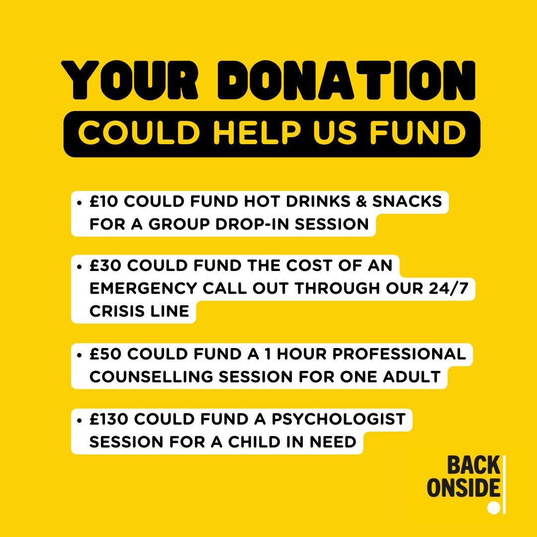 Look at the pics below and pay it forward following the links. Let’s support <a href="/BackOnside/">Back Onside</a> to help those that require it.