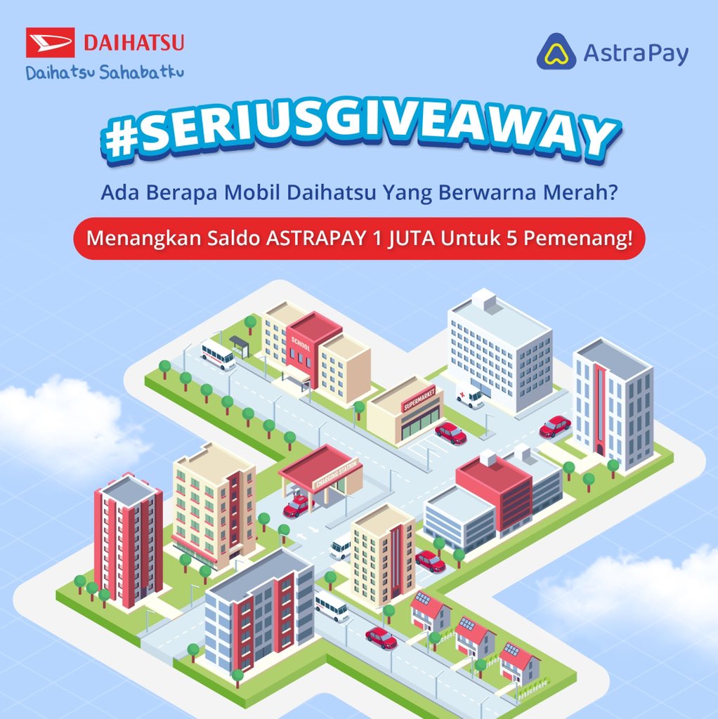 Mau dapetin saldo ASTRAPAY 1 JUTA buat 5 orang? Sini ikutan #SeriusGiveaway 😜

1. Pertama kalian follow <a href="/DaihatsuInd/">Daihatsu Indonesia</a>
2. RT &amp; LIKE tweet ini
3. Reply jawaban kalian &amp; sertakan hastag #SeriusGiveaway sebanyak-banyaknya!

So easyyy, let's goo Sahabat! ✨