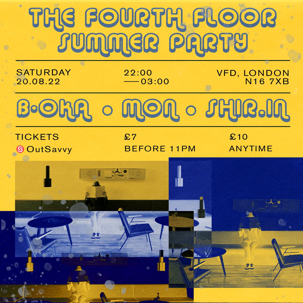 _FourthFloor's tweet photo. We are back for our second event with the FOURTH FLOOR SUMMER PARTY! Come and shake a leg at the VFD in Dalston on the 20th of August. We’ll have three up and coming DJs spinning a wide variety of sounds, ranging from Dub and Breaks to Dance and the Worldwide. Tickets in bio! https://t.co/I1OO8H1mJw