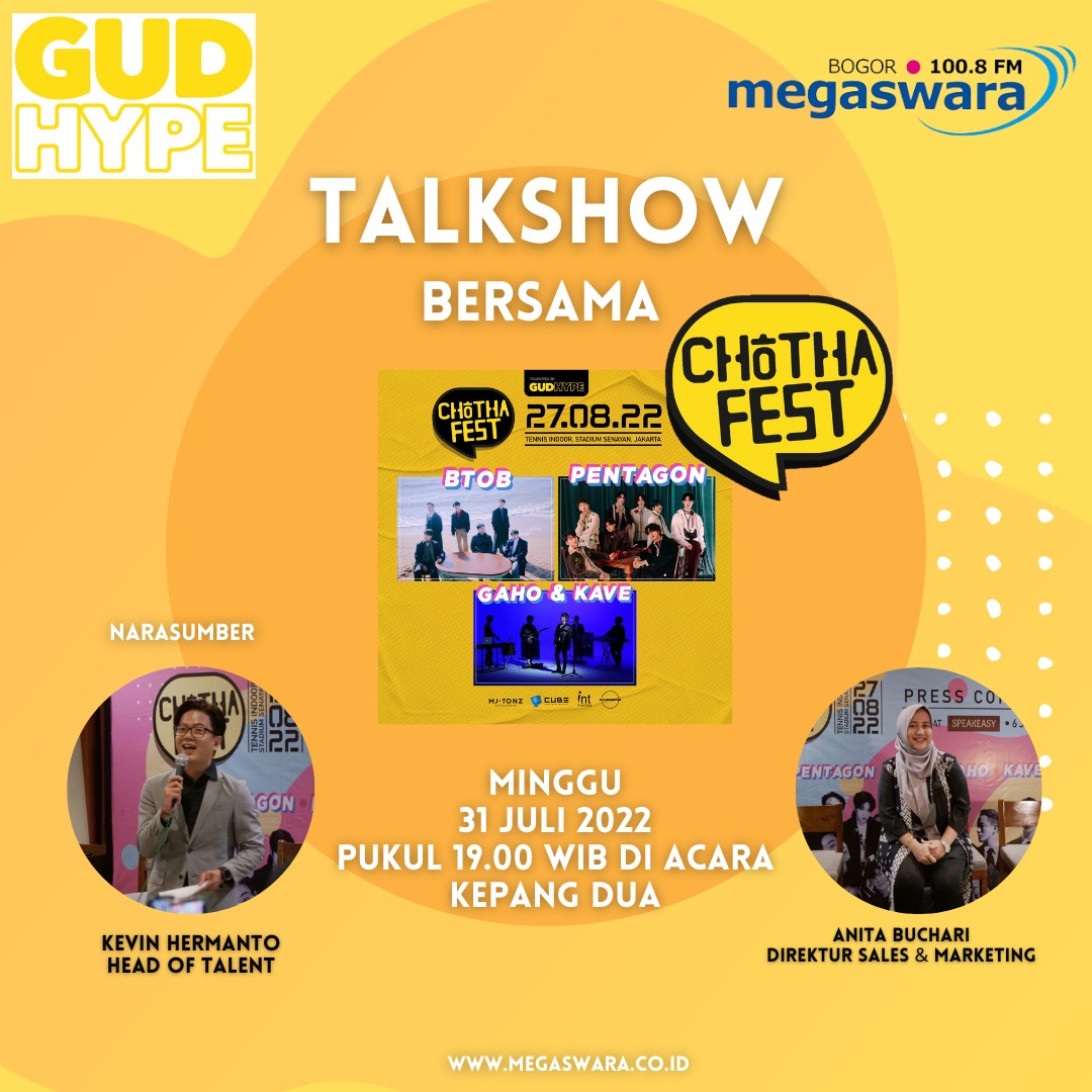 HAIII Sahabat Megaswara! Mana nihh suaranya fans BTOB, Pentago sama Gaho &amp; Kave???? Yuk merapat! Jam tujuh malam ini #KepangDua bakal ngobrol bareng temen2 <a href="/GUDhype/">Ghype</a> untuk bahas #CHOTAFEST yang akan diselenggarakan tanggal 27 Agustus 2022! 

Yuk jangan sampai ketinggalan :D