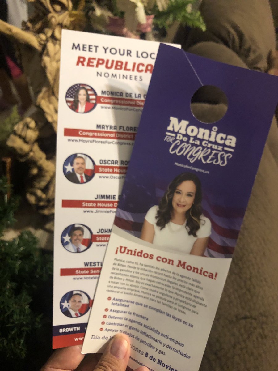 Hidalgo County is a Democratic stronghold. Yesterday I had a knock on the door from a GOP campaign worker. He left literature for CD 15 candidate Monica de la Cruz. In the 6 years I have lived at my address in McAllen I have never had a visit from a Democratic campaign worker.