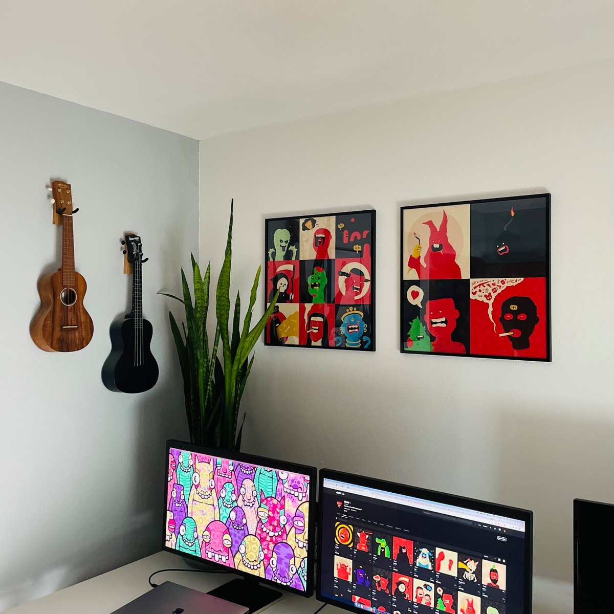 clichedraws's tweet photo. Finally made it to frame and mount the #testprints in my home office a.k.a. studio today 😁 I'm pretty impressed by Tesa's adhesive nails with Powerstrips 😎 No drilling needed on a Sunday and holds super tight the aluminium frames 🤪 Anyone still interested in signed prints? 👀 https://t.co/MO2KXXGNVf
