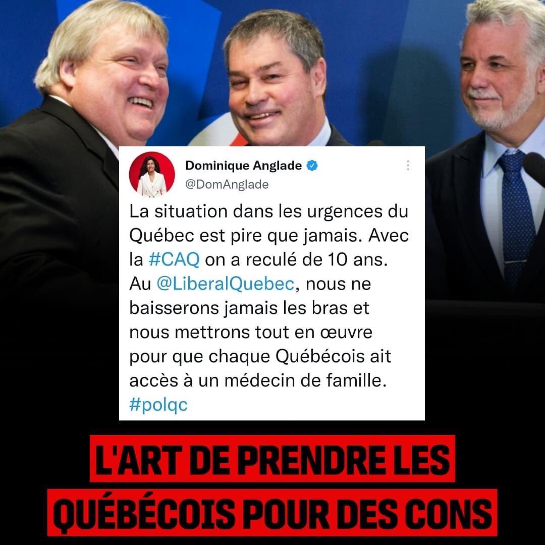 La Parodie du Jour lol <a href="/LiberalQuebec/">Parti libéral du Québec</a>  <a href="/DomAnglade/">Dominique Anglade</a> <a href="/drgbarrette/">Dr Gaétan Barrette</a> <a href="/CayerFrancine/">francine cayer</a>