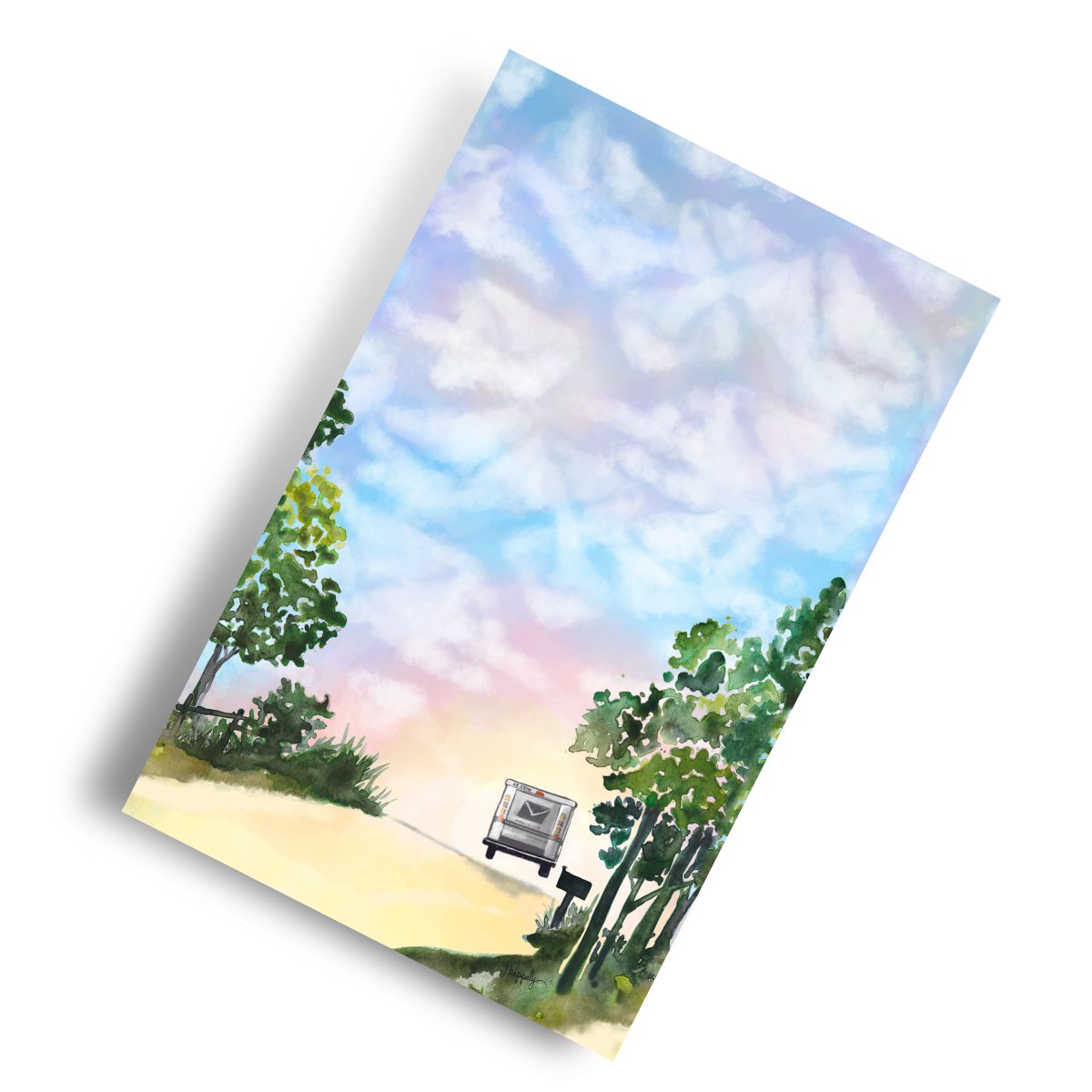 foxfernstudios's tweet photo. Notepad art titled; ”Last Stop” because nothing feels better than the last delivery on your route. #postalproud #mailcarrier #postal #usps #postallife https://t.co/6DofAMkRWn