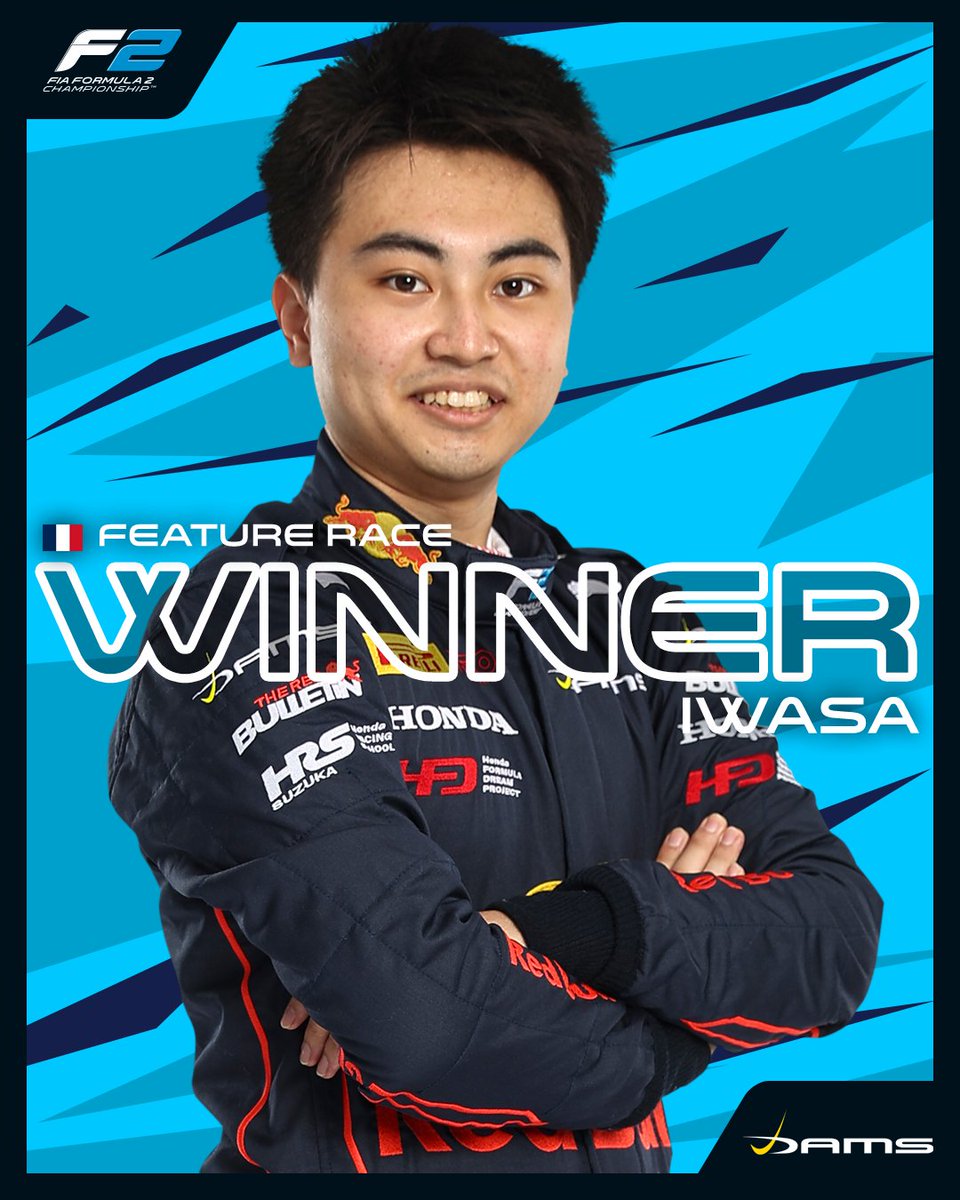 Formula 2 (@formula2) on Twitter photo AYUMU IWASA IS A FORMULA 2 RACE WINNER‼️
The <a href="/damsracing/">DAMS Lucas Oil</a> driver dominates the Feature Race at his team's home race!
He's followed across the line by Pourchaire (P2) and Vesti (P3) 🏁
#FrenchGP #F2 AYUMU IWASA IS A FORMULA 2 RACE WINNER‼️
The <a href="/damsracing/">DAMS Lucas Oil</a> driver dominates the Feature Race at his team's home race!
He's followed across the line by Pourchaire (P2) and Vesti (P3) 🏁
#FrenchGP #F2