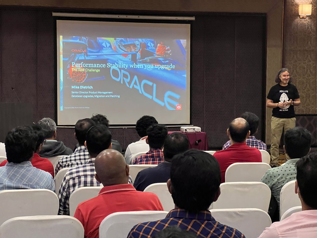 sandeshr's tweet photo. @MikeDietrichDE talks on managing performance issues #aioug #ocyatra @oracleugs @oracleace @OracleDatabase @Oracle_India @groundbreakers @OracleDevs @AIOUG @aioug_bengaluru https://t.co/FlaeWwSVPP