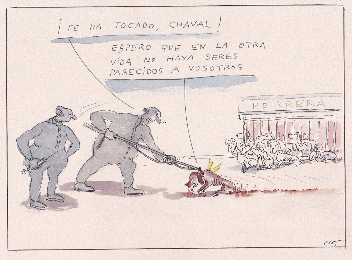 pacocatt's tweet photo. Mi viñeta de hoy. Act.
El llamado humano ha creado engendros de pesadilla para los más inocentes. La palabra PERRERA nos denigra a todos. https://t.co/lNMhBigRZv