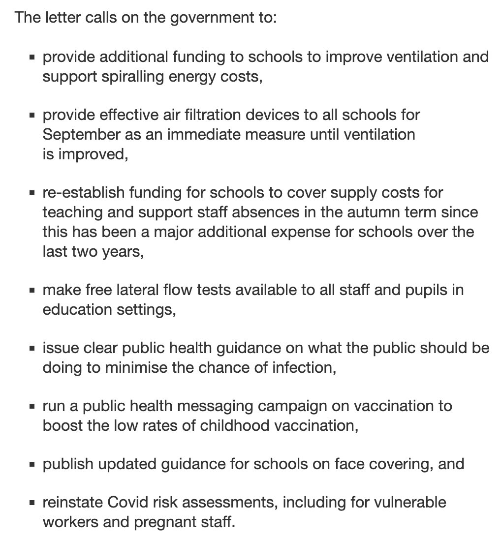 Given the mass disruption to education as a result of rampant spread of COVID-19 through schools, education unions have asked @JamesCleverly the education minister to implement basic public health mitigations in schools ahead of Sept. Will the govt act? unison.org.uk/news/2022/07/g…