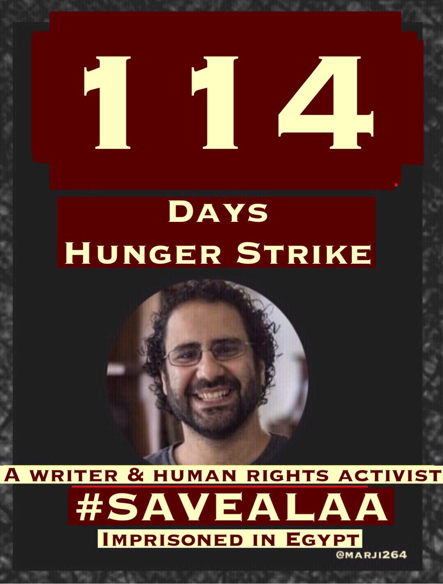 Marji264's tweet photo. I hate to see the number of days of Alaa’s hunger strike (114) going up by the day - hoped by now those with influence @FCDOGovUK @trussliz @tariqahmadbt @UKinEgypt would have secured his release or at least a British consular visit
#SaveAlaa
#FreeAlaa
#Egypt https://t.co/CzUJKfo1jK