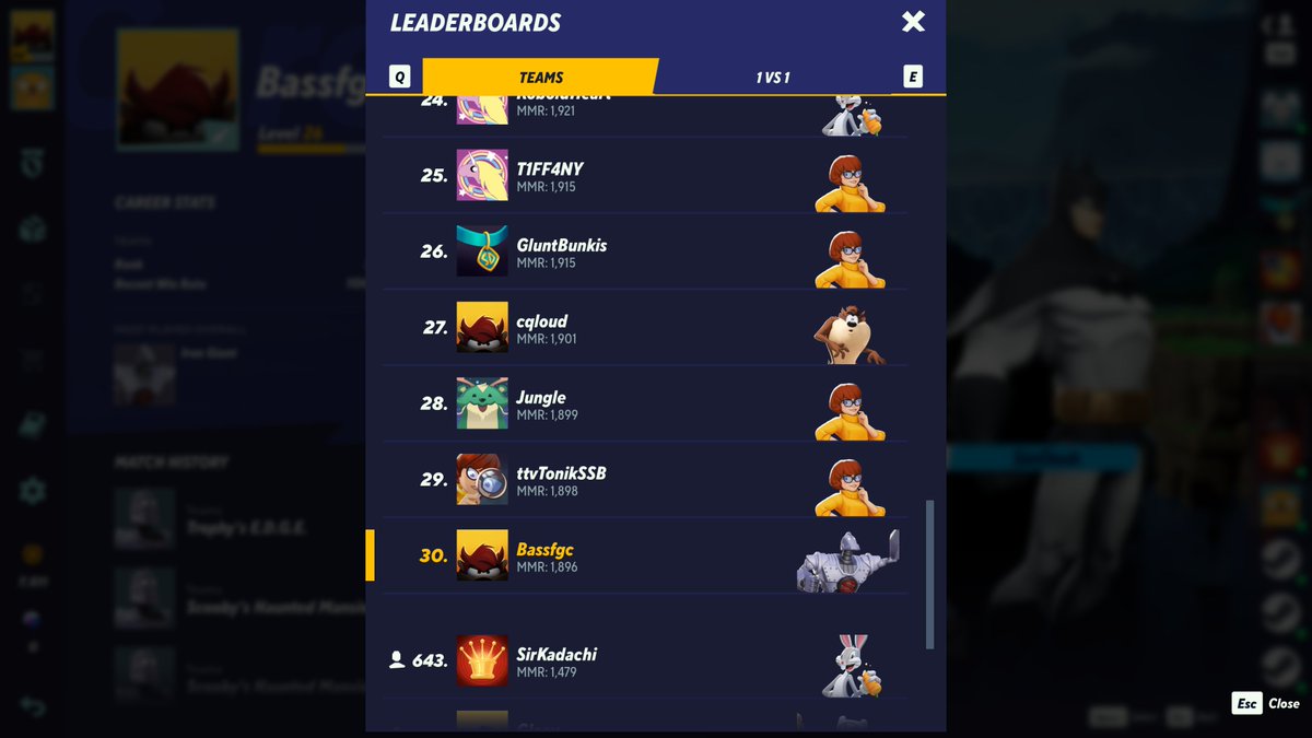 Achieved top 30 on the Multiversus global leaderboard and top 5 Iron Giant in teams. This game is strange.