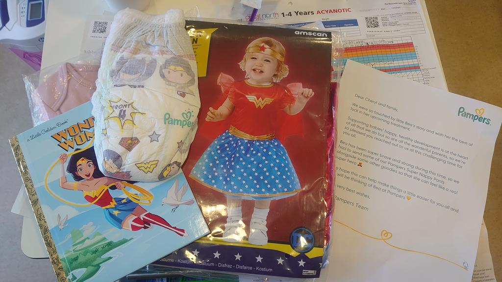 Hi <a href="/Pampers_UK/">Pampers UK</a> <a href="/Pampers/">Pampers</a> BIG thanks for the lovely <a href="/DCComics/">DC Comics</a> surprise for Beatrix! She put on the superhero pants, transformed into #WonderWoman and walked for the first time since her heart surgery and first time EVER! ♥️♥️