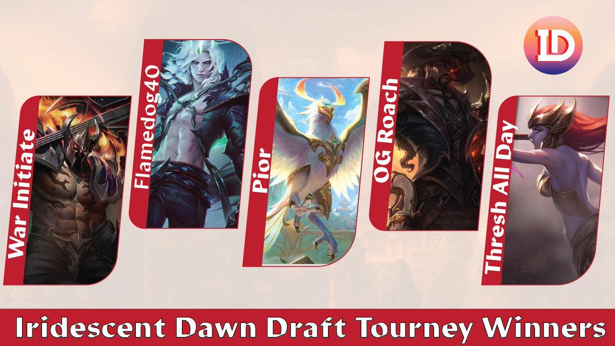 Congratulations to our tournament winners! 🥳 Captain Flamedog40 was able to draft the winning team, with OG Roach, Pior, Thresh All Day and War Initiate! Thanks to everyone who participated! We hope to see some new and returning faces on the rift next time competing for glory!