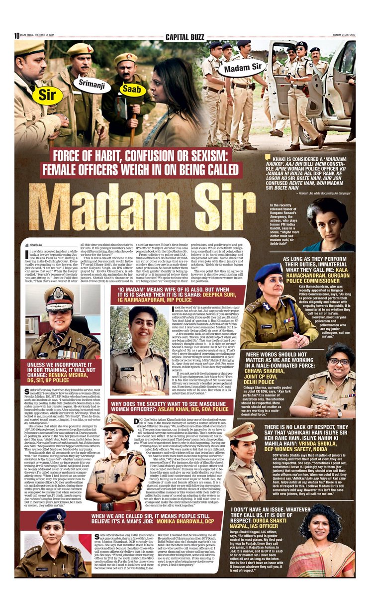 DurgaShaktiIAS's tweet photo. My take on Madam Sir in Delhi Times today. Let’s be gender neutral and appreciate the intent on the other side 🌻🙏 https://t.co/gnBPZlNSlF