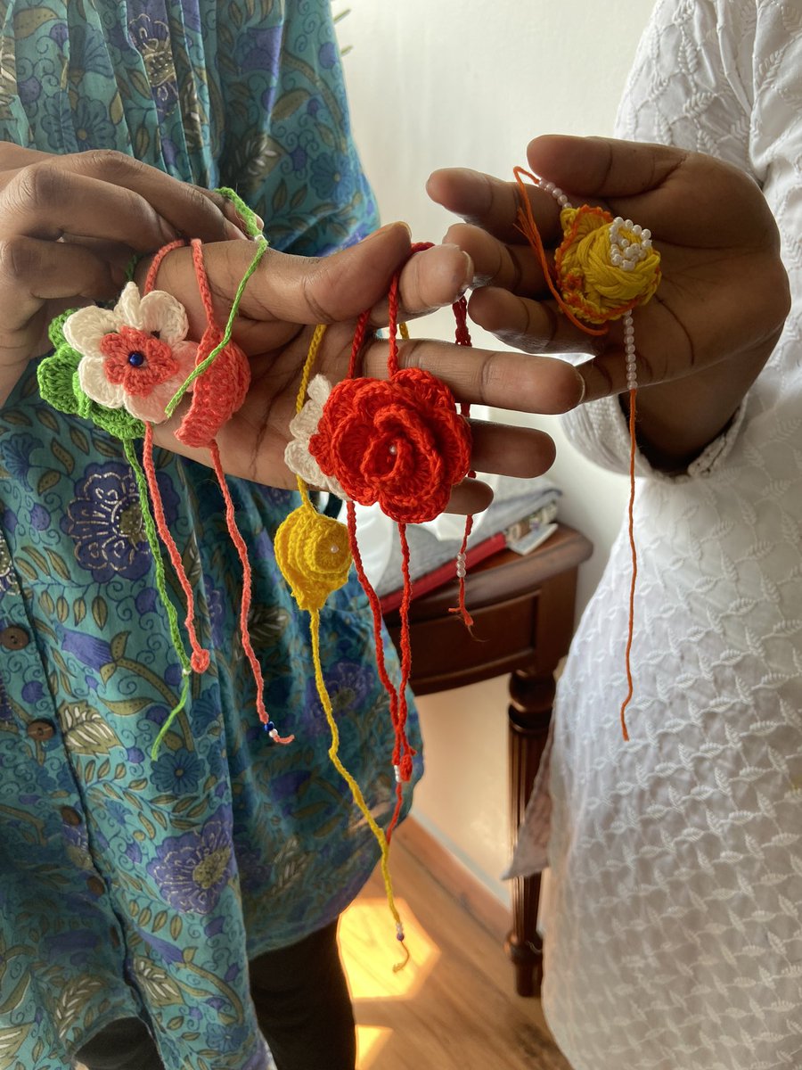 At home we encourage our house helps to learn something new besides their daily work. 
My didi’s who I truly love made Rakhi’s for me from crochet which they learnt from my mom. 
Give the opportunity to people to learn and grow. My heart is full with their smiles 🥰