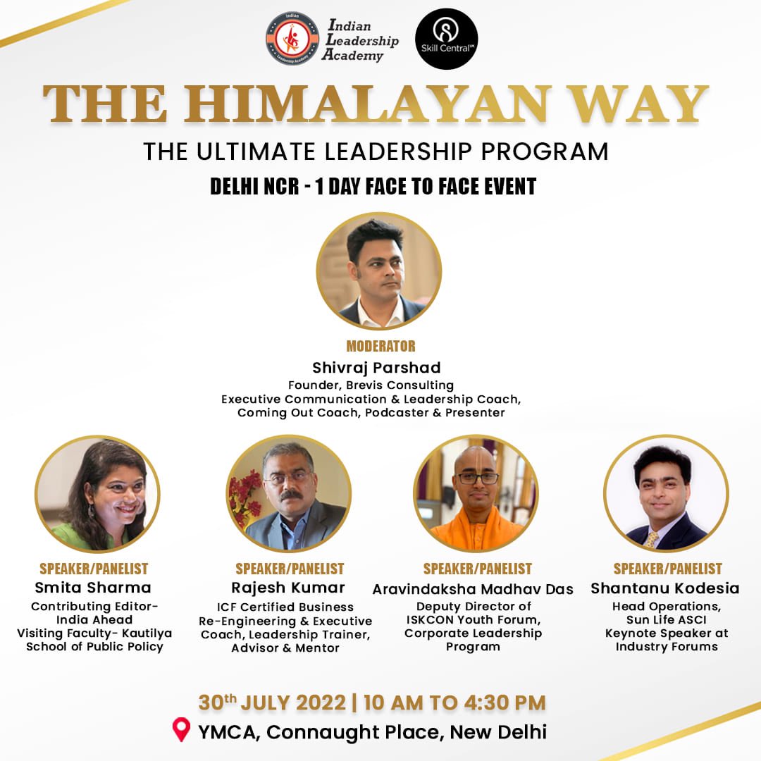 Smita_Sharma's tweet photo. Will be at this seminar at noon where the superbly talented @ShivrajParshad will throw some Qs my way on #Leadership skills. Interesting full day workshops lined up at #TheHimalayanWay 30th July Saturday at #YMCA Delhi. Please register if of interest ๐๐พ https://t.co/IBi4IwVons https://t.co/KT70ATwYqt