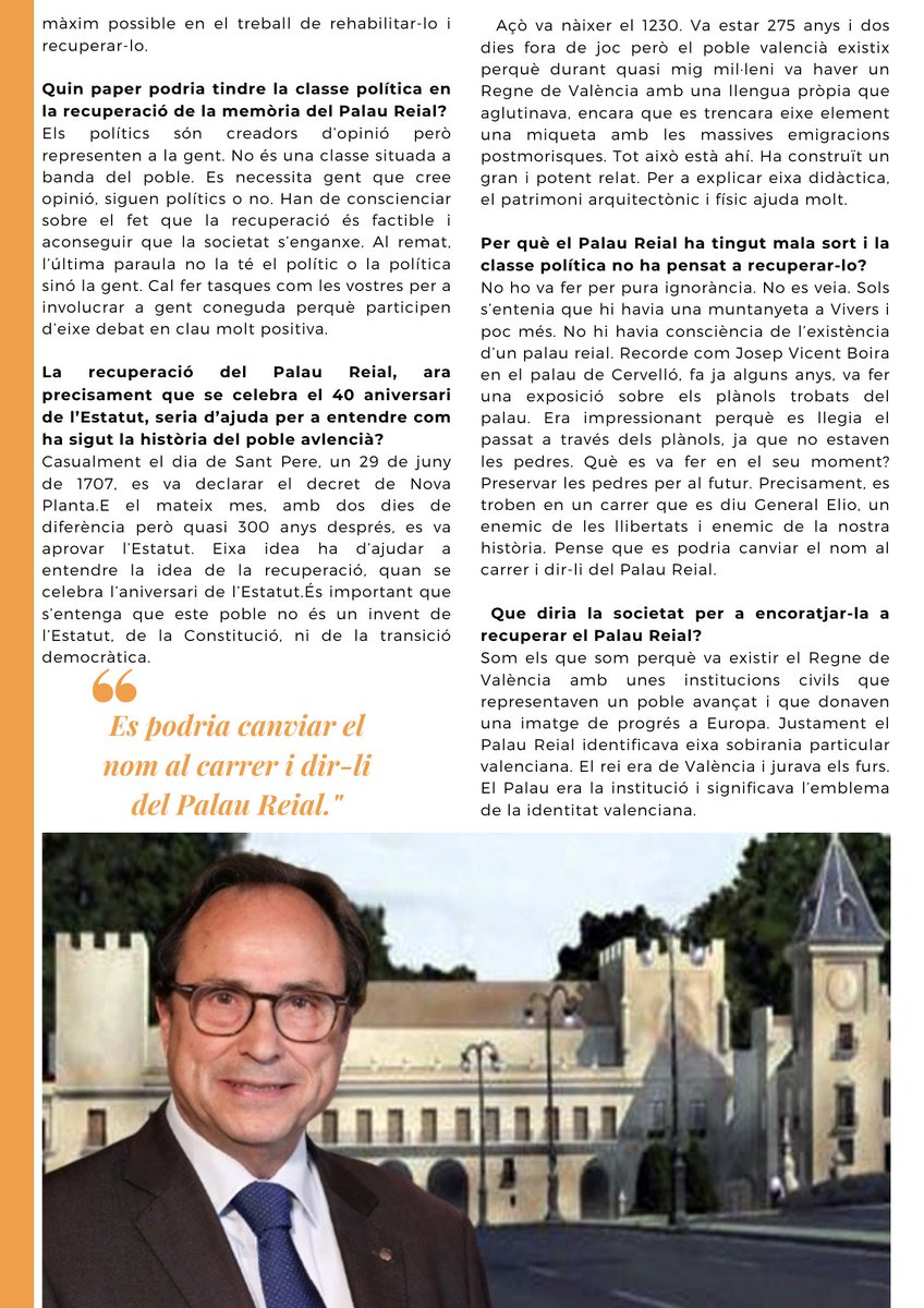 Seguim reflexionant al voltant de la recuperació de la memòria del Palau Reial de València. Hui ho fem amb l'economista i polític <a href="/vicentsolerm/">Vicent Soler i Marco</a>  Ara també a través d'un podcast ivoox.com/12-entrevista-…