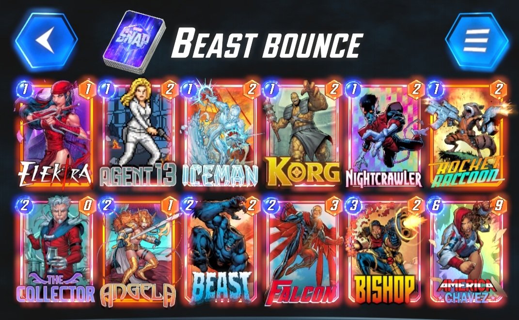Skyhook78's tweet photo. First infinite in @MarvelSnap, mainly using this bounce deck with Falcon and Beast. Feels really good at the moment, at least until Killmonger becomes meta. @MarvelSnapNews @UntappedSNAP @SnapDecks https://t.co/eY1gusFllV