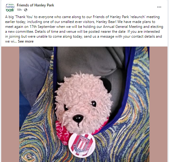 SonningBear's tweet photo. I think Hanley Bear was a little bit jealous when Huddlesford got his job as a mascot for the @LHCRT1 but he has found his own cause to support!

He just has to stop giving Tom the gardening volunteer *hard stares* for supporting Port Vale!

#CommunityBears https://t.co/kGpVQOnLBl