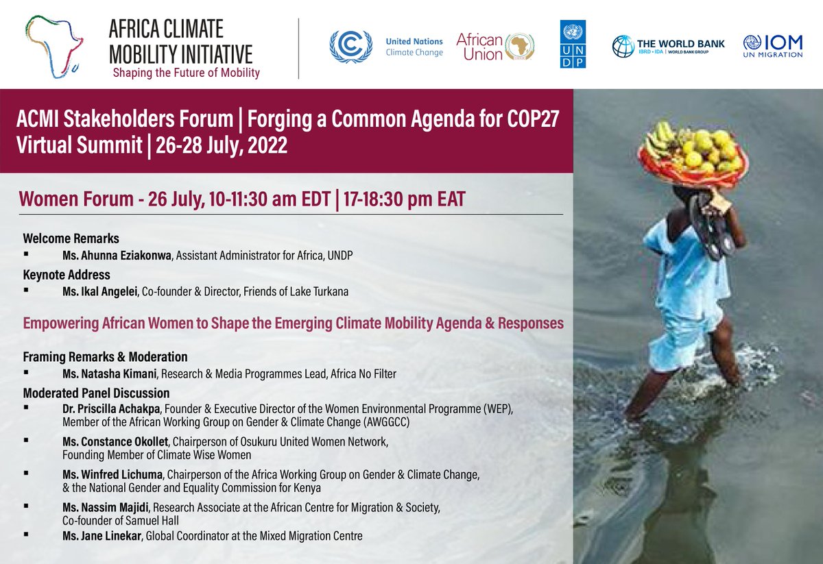 1st convening of ACMI Women Forum! Join <a href="/ahunnaeziakonwa/">Ahunna Eziakonwa</a> <a href="/Ikal_Angelei/">Ikal Angelei</a> @natashakim <a href="/Wacera_K/">Natasha Kimani</a> <a href="/PriscillaAchakp/">Priscilla Achakpa</a>, Constance Okollet, Winfred Lichuma @nassimmajidi &amp; Jane Linekar to discuss how women can shape the #ClimateMobility agenda, co-organized <a href="/UNDP/">UN Development</a>
🔗 bit.ly/ACMI_Stakehold…