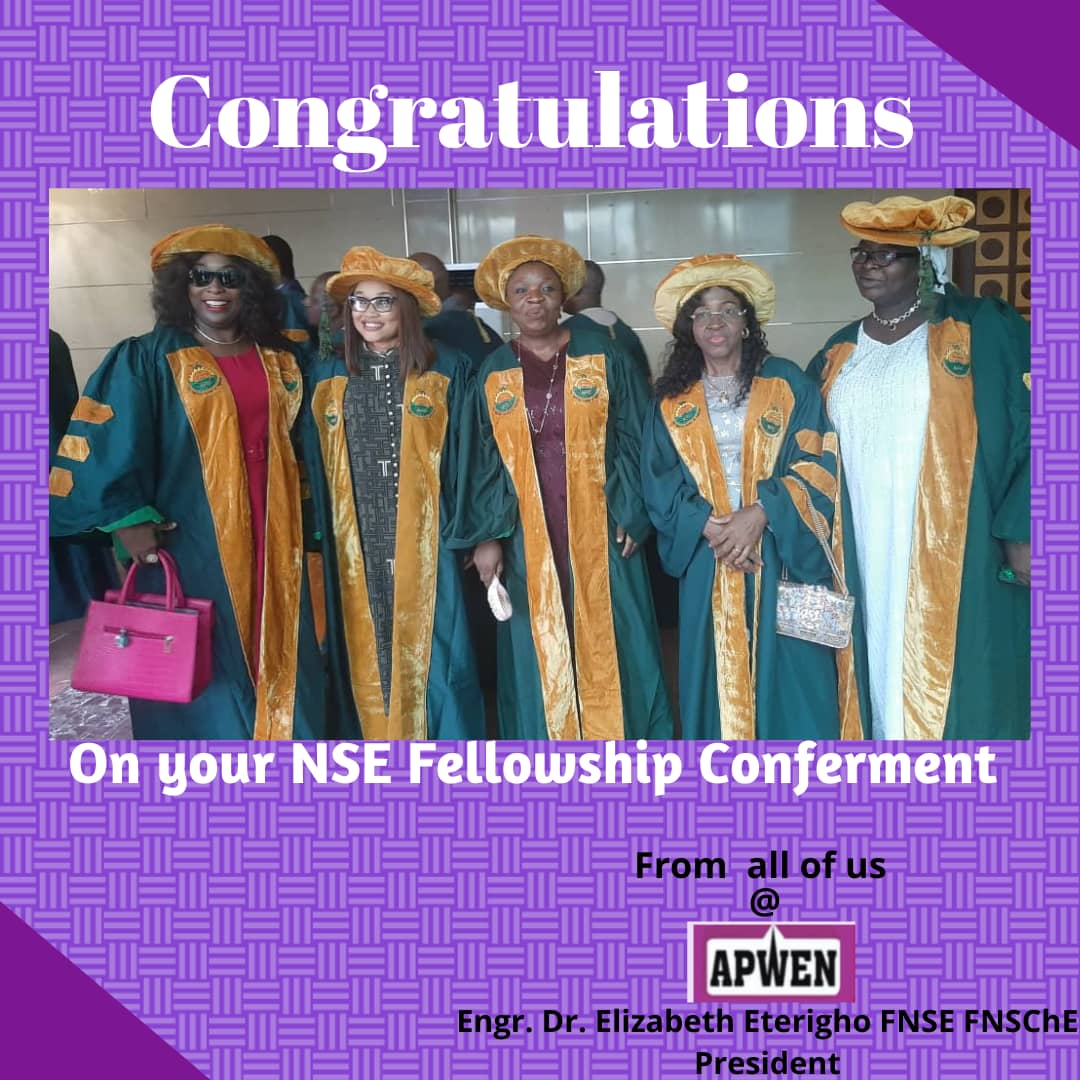 Congratulations to the newly conferred Fellows of our prestigious Nigerian Society of Engineers (NSE).

APWEN Cares!