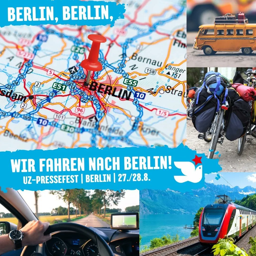 Und wie fährst Du so? 

—
UZ-Pressefest | Berlin
27./28.August | Rosa-Luxemburg-Platz
pressefest.unsere-zeit.de
—

DAS Volksfest der DKP: gemeinsam kämpfen - gemeinsam feiern
#kommunistischepartei #volksfest #berlin #auto #bus #bahn #fahrrad #beberlin #9euroticket