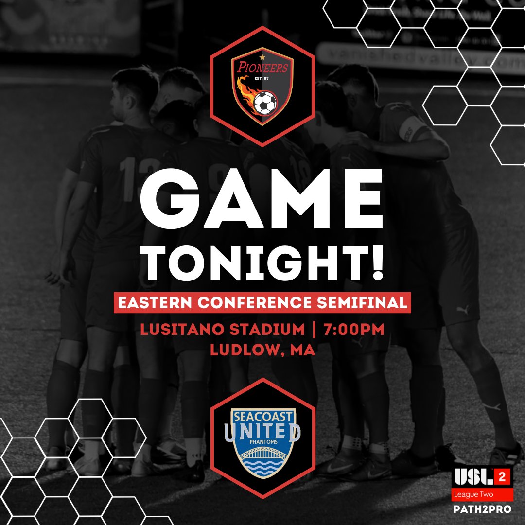 WMassPioneers's tweet photo. @USLLeagueTwo playoffs continue HERE tonight vs. eternal rival @SUSCPhantoms! We need you to cheer us on to victory! Support your local soccer team!  @ElevenSportsHQ stream: https://t.co/TdzeNJiMkj https://t.co/FxJrH2bcR6