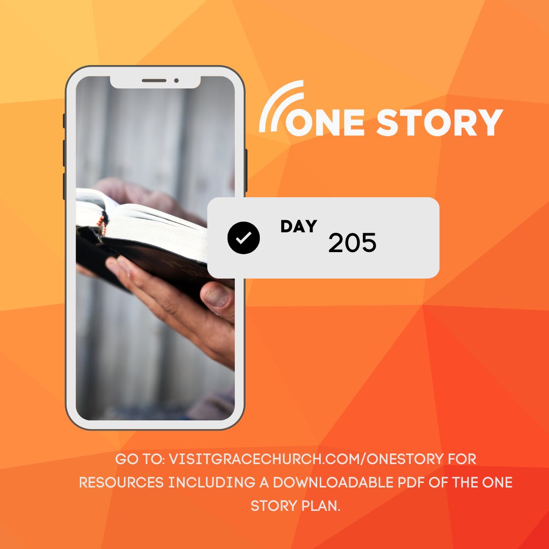 This week, we are reading Day 205-211. If you've fallen behind, don't worry! Just pick up where we are reading as a church. Be sure to go to VisitGraceChurch.com/onestory for resources including a downloadable PDF of the One Story plan.