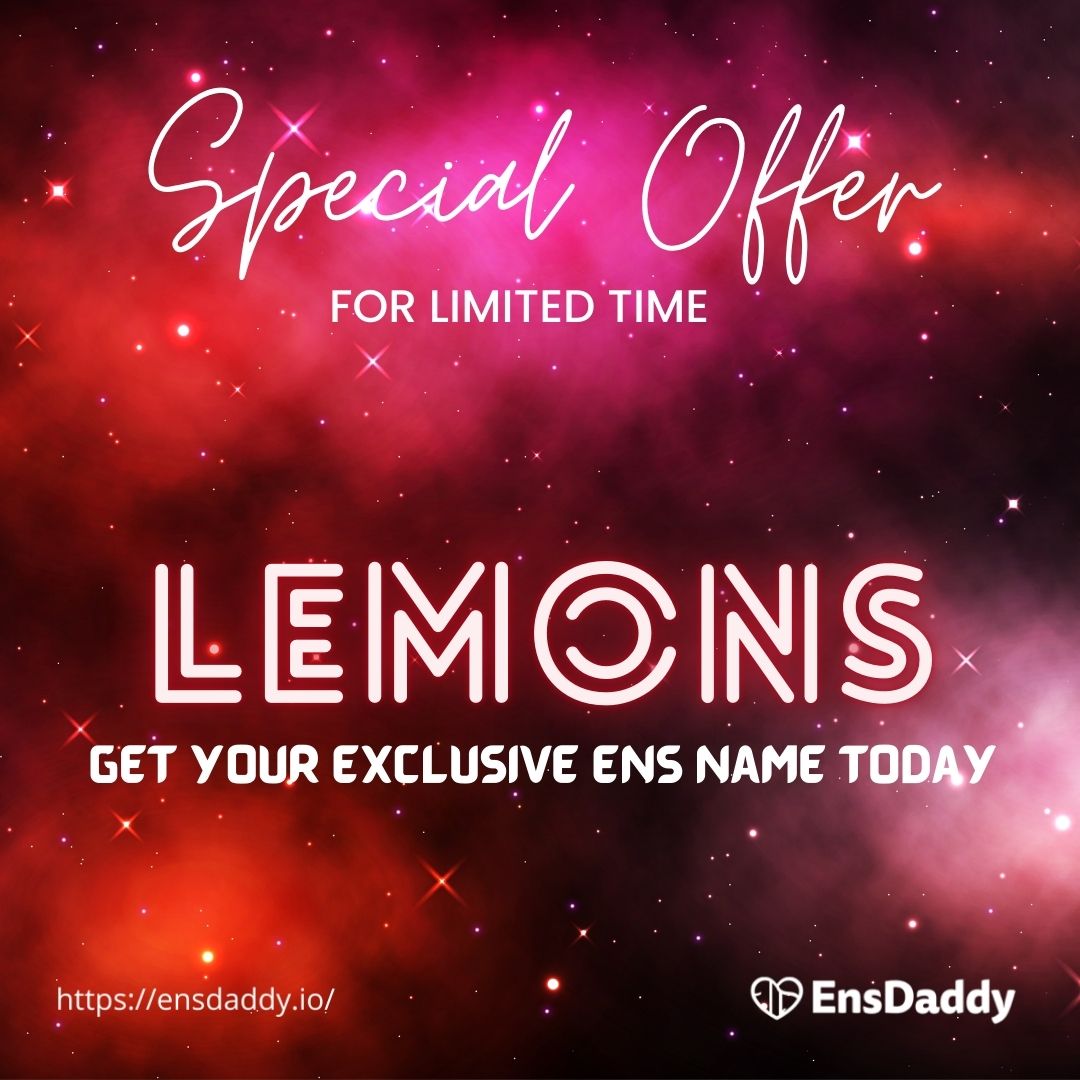 ensmaestro's tweet photo. Special Offer for our friends from Little Lemon Friends for a limited time. How much would you pay for your special .isLemon.eth ENS Name?
.
visit : https://t.co/y4IurUsqUp
#lemon #littlelemon #ENS #ENSDomains #NFT .@LittlelemonsNFT https://t.co/Hk9Y21Go7m