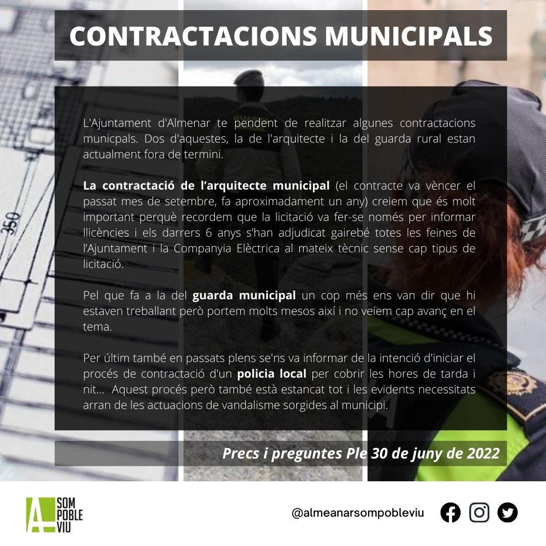 Més preguntes fetes en l'últim Ple ordinàri, el 30 de juny. #Almenar #SomPobleViu #PrecsiPreguntes