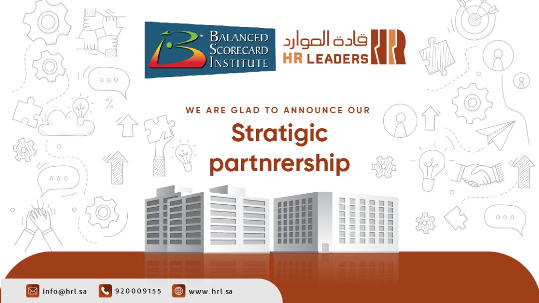 💡يسعدنا الاعلان عن توقيع شراكة مع Balanced Scorecard Institute (BSI) وهي شركة عالمية مقرها الولايات المتحدة الامريكية و مختصة في التطوير والاستشارات حول مؤشرات الاداء(KPIs)و تصميم بطاقات الاداء المتوازن(Balanced Scorecard)

We are glad to announce our 💡partnership with (BSI)