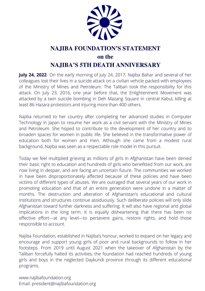 NAJIBA FOUNDATION’S STATEMENT 
on the NAJIBA’S 5TH DEATH ANNIVERSARY