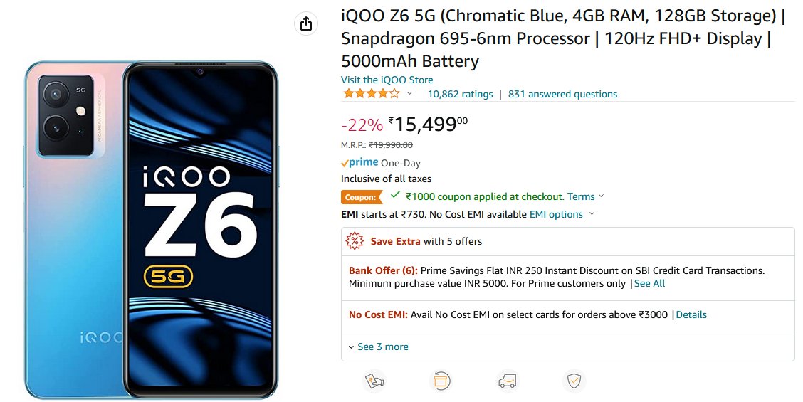 adithyatechh's tweet photo. iQOO Z6 5G (4GB RAM, 128GB Storage)
Now Available at 13.5k with bank and coupon disocunt , Affordable SD695 phone π₯³
(without charger)
π https://t.co/0c6qoRIRho @ βΉ14,499π₯
#AmazonPrimeDay #AmazonSpecials #iQOOPrimedayoffers #adithyatech https://t.co/gsVeeuNNY0