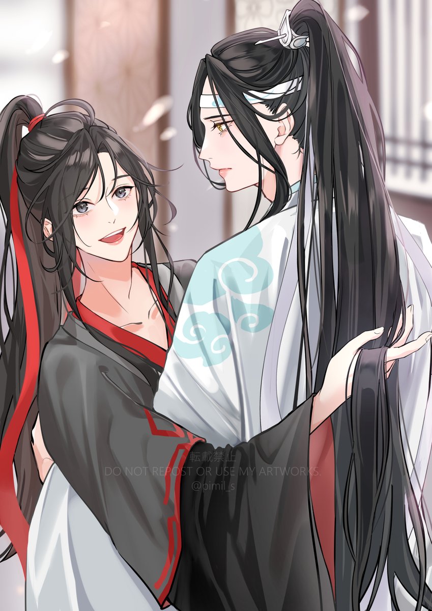 忘羨「ポニテ夫夫「おそろいだな!」 #MDZS #忘羨 」|しくりのイラスト