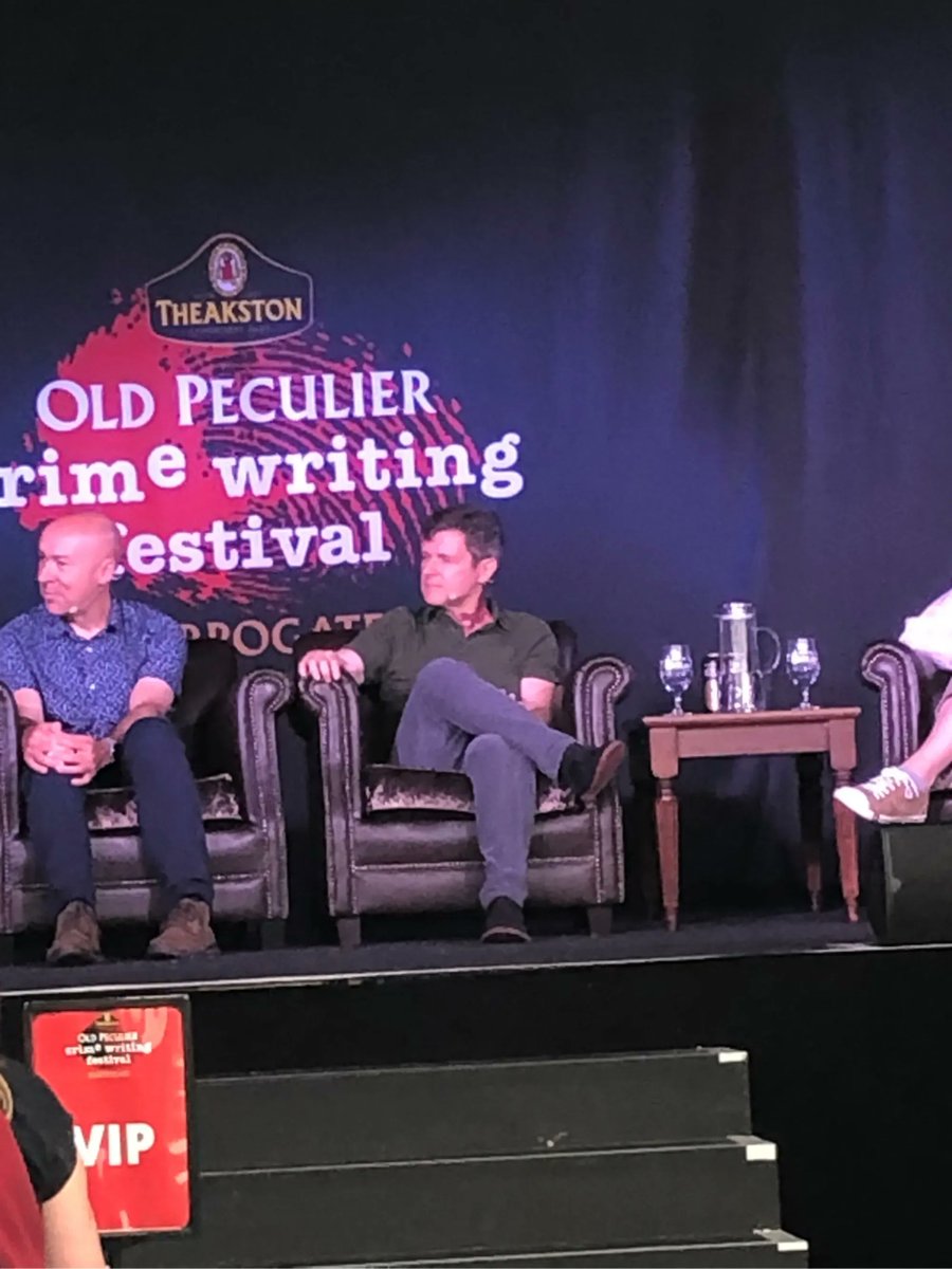 panmacmillan's tweet photo. Sunday morning @HarrogateFest and the time for the historical fiction panel, the ‘nerds in the attic’ according to @radiomukhers! He’s loving the gallows humour of @robbiegmorrison. A great team of panellists.
#Edgeofthegrave #Theaksonscrime https://t.co/8asqFLKg7I