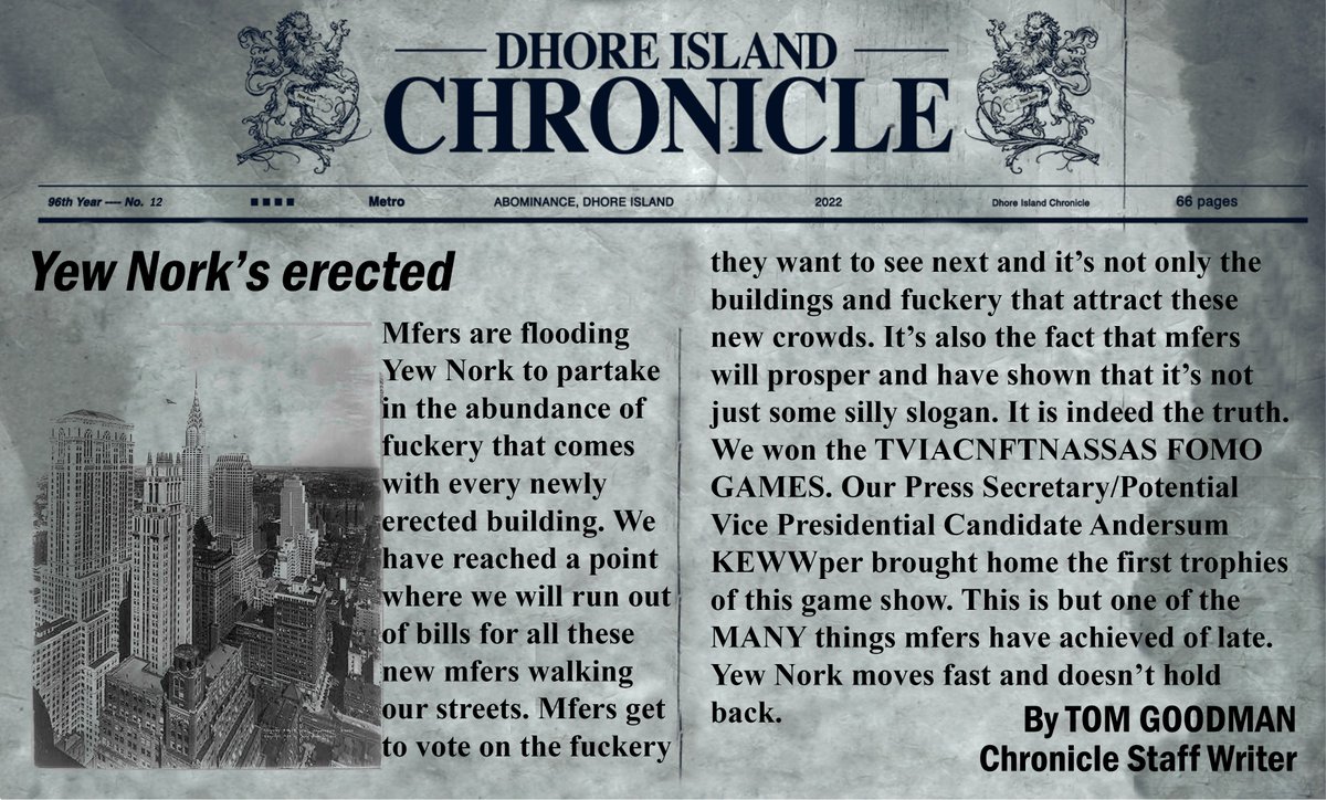 So much going on, even I am struggling to keep up with Yew Nork. I wanted to cover a few other monumental moments but our printers got sabotaged by <a href="/RTrixson/">Trix</a> again. This is all I have for now - Thank you <a href="/KenKeww/">KEWW</a> and <a href="/cNFTnews/">cNFT News 🎥 📰</a> for giving the mfers a good show.