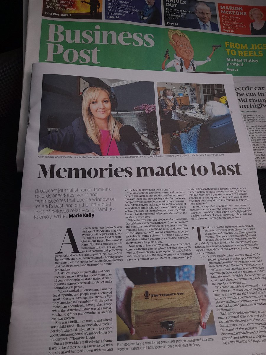 A self-pinching moment this morning. When you finally turn an idea that would not go away into your small business and The Business Post do a feature about it in their magazine. Thankyou 
<a href="/businessposthq/">Business Post</a>  The Treasure Vox is quite proud.